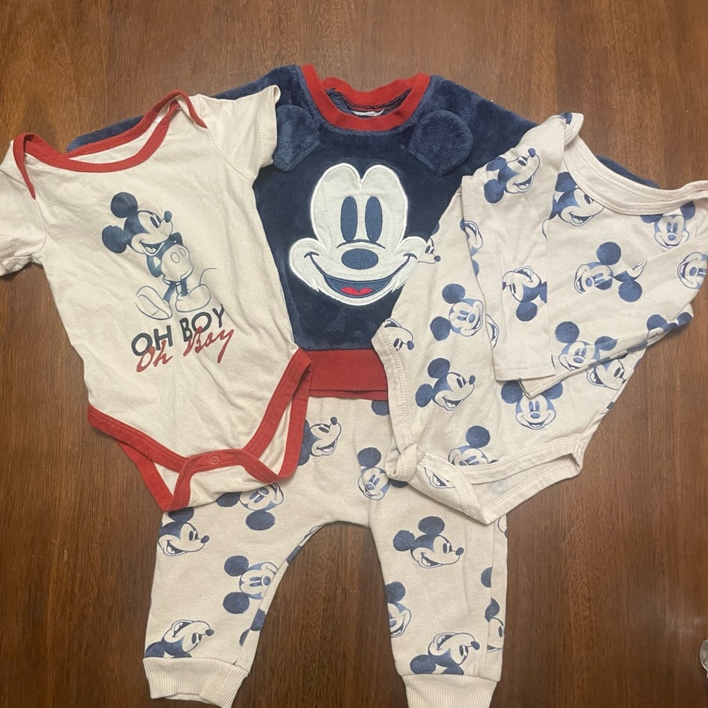 Disney Mickey Mouse Navy, White & Red Baby One-Piece Set